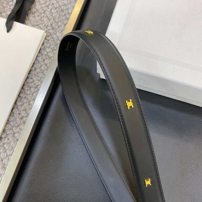 TRIOMPHE BELT 25MM IN BLACK CALFSKIN GOLD BUCKLE GOLD LOGO