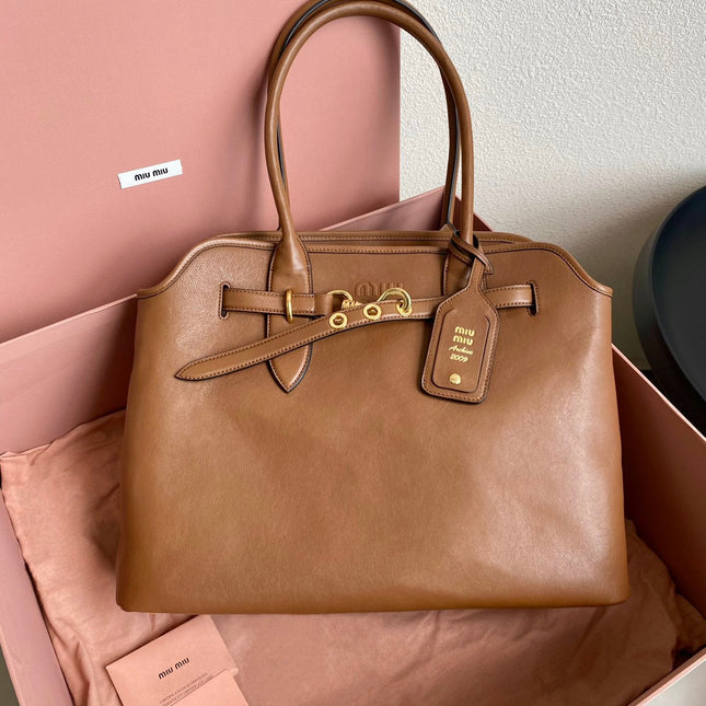 LARGE HANDBAG 40 IN CINNAMON BROWN CALFSKIN