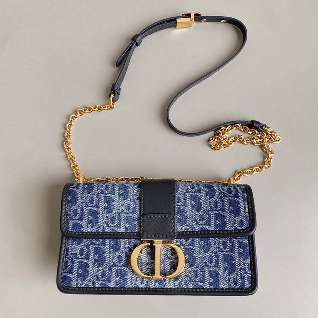21 MONGTAIGNE EAST-WET WITH CHAIN BLUE DENIM OBLIQUE JACQUARD
