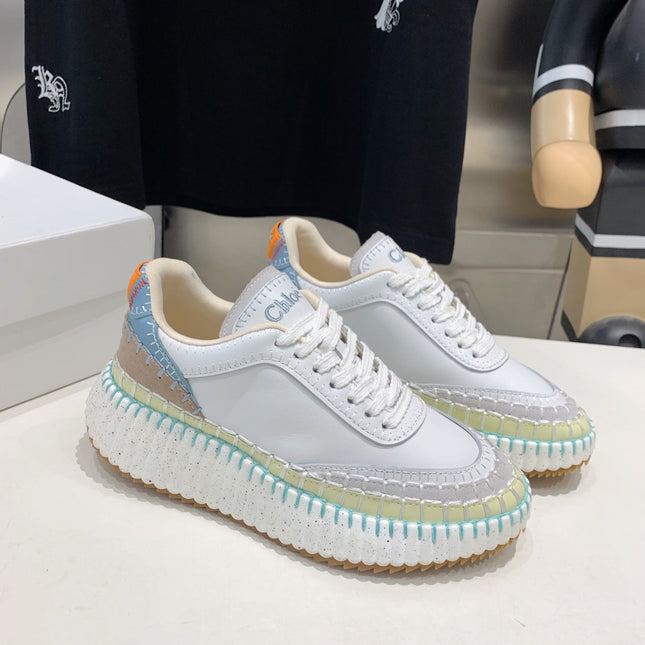 NAMA SNEAKER 5 CM IN WHITE MIX GREEN CALFSKIN