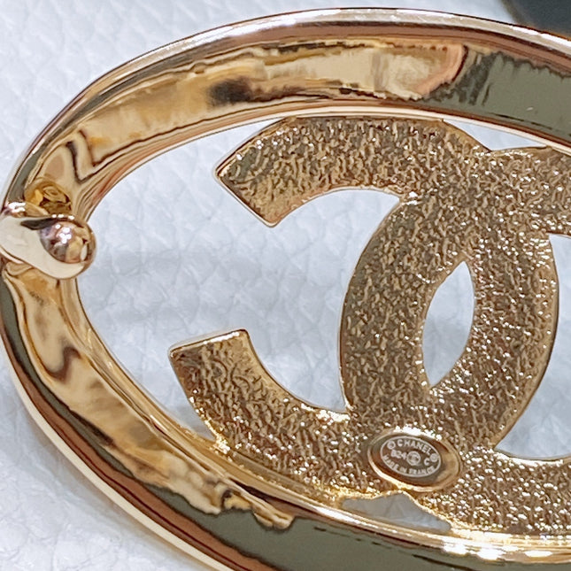 CC 30MM BELT IN BLACK SMOOTH CALFSKIN WHITE MIX BLACK METAL LOGO GOLD HARDWARE