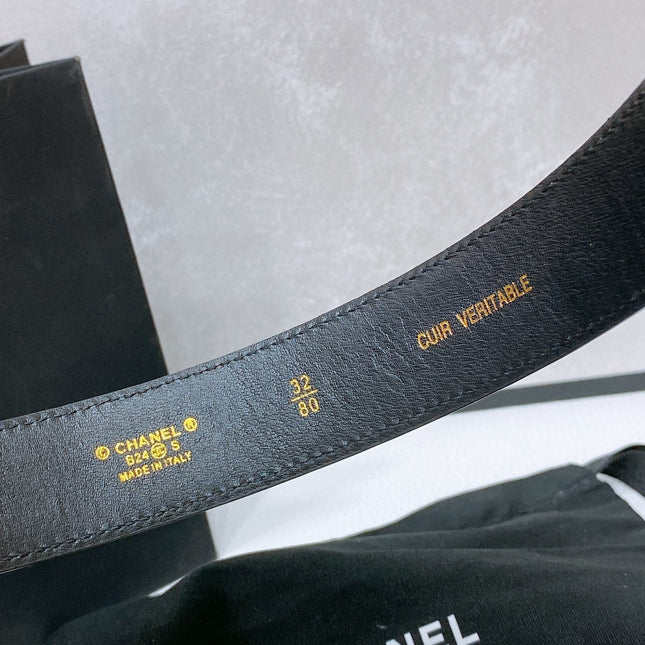 CC 30MM BELT IN BLACK EMBROIDERED CALFSKIN WHITE MIX BLACK METAL HARDWARE