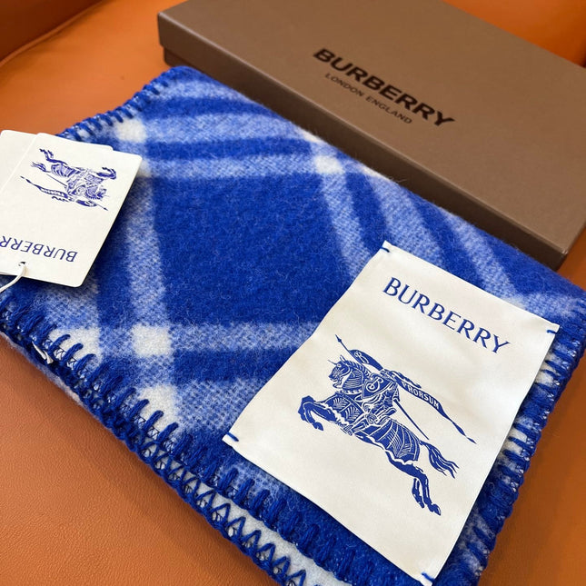 CHECK WOOL 182 CM SCARF COBALT BLUE 405043