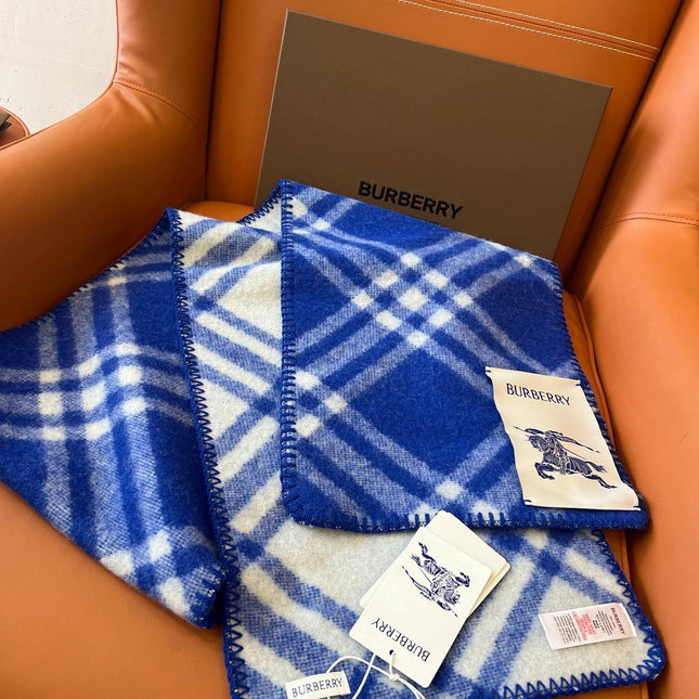 CHECK WOOL 182 CM SCARF COBALT BLUE 405043