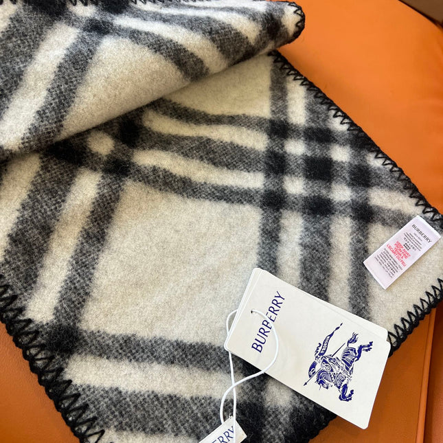 CHECK WOOL 182 CM SCARF BLACK 405055