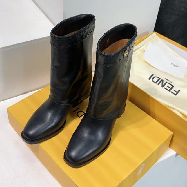 FENDI SHOW BLACK LEATHER HIGH-HEELED ANKLE BOOTS