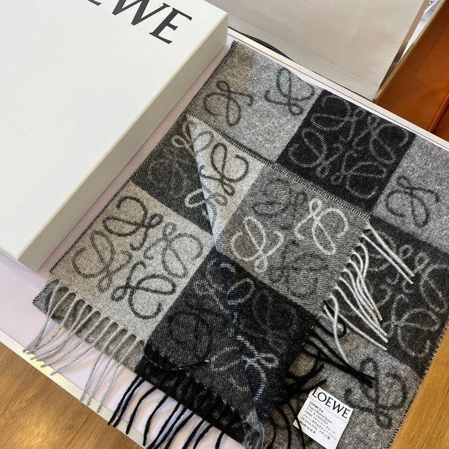 SCARF 180 CM IN BLACK MIX WHITE WOOL AND CASHMERE 410097