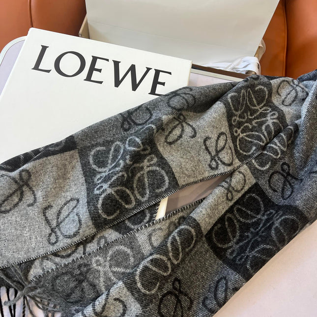 SCARF 180 CM IN BLACK MIX WHITE WOOL AND CASHMERE 410097