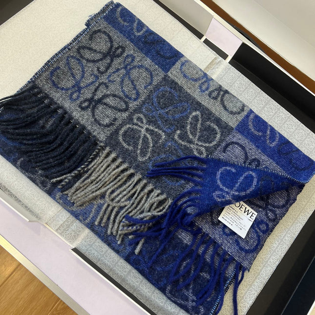 SCARF 180 CM IN BLUE WOOL AND CASHMERE 410102