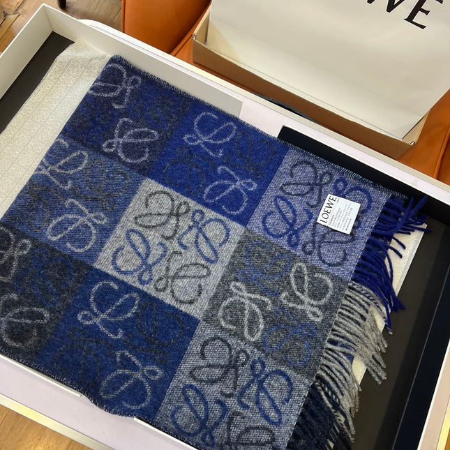 SCARF 180 CM IN BLUE WOOL AND CASHMERE 410102