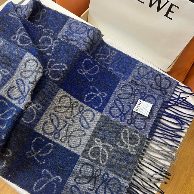 SCARF 180 CM IN BLUE WOOL AND CASHMERE 410102