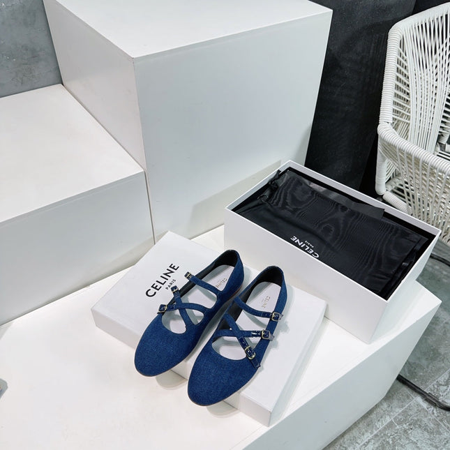 LES BALLERINES CELINE BABIES IN CLASSIC BLUE DENIM FABRIC