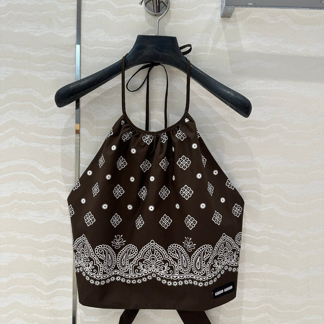 MIUMIU EARTH BROWN STRAPPY BACK TOP