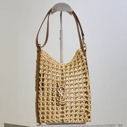 OXALIS 25  IN RAFFIA CROCHET AND LEATHER VINTAGE BROWN