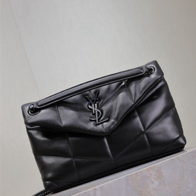 LOULOU PUFFER MEDIUM 29 IN ALL BLACK SHEEPSKIN BLACK HARDWARE