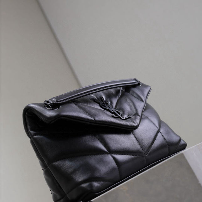 LOULOU PUFFER MEDIUM 29 IN ALL BLACK SHEEPSKIN BLACK HARDWARE