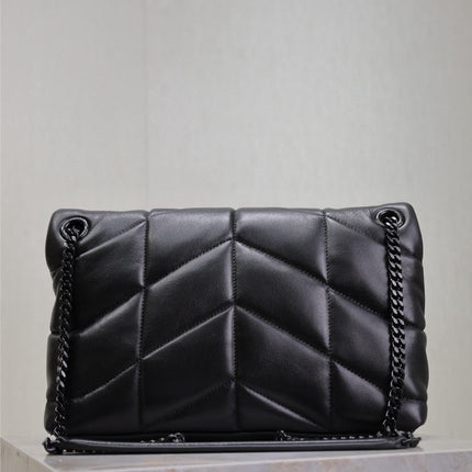 LOULOU PUFFER MEDIUM 29 IN ALL BLACK SHEEPSKIN BLACK HARDWARE
