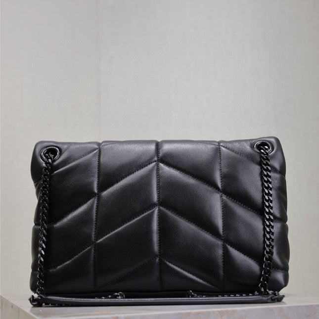 LOULOU PUFFER MEDIUM 29 IN ALL BLACK SHEEPSKIN BLACK HARDWARE