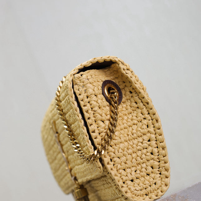 YSL KATE BAG CROSSBODY 26 IN BEIGE WOVEN RAFFIA GOLD HARDWARE