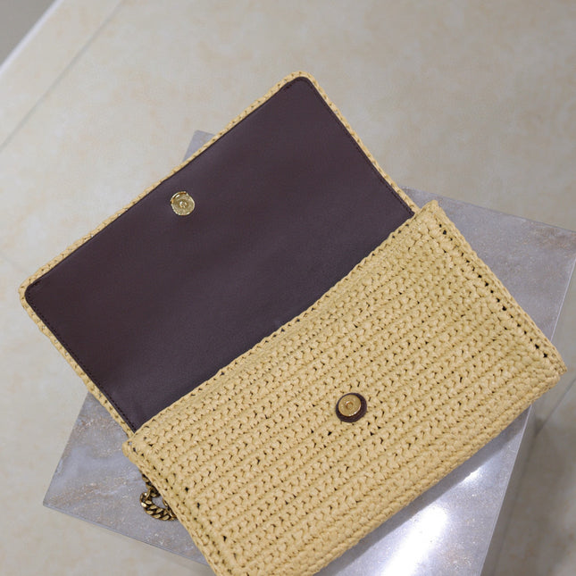 YSL KATE BAG CROSSBODY 26 IN BEIGE WOVEN RAFFIA GOLD HARDWARE