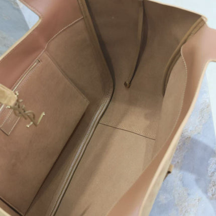 TOTE BAG 50 IN BROWN SUEDE GOLD HARDWARE