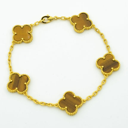 CLOVER BRACELET 5 MOTIFS TIGER EYE