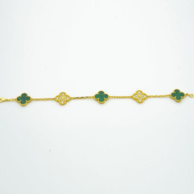 CLOVER MALACHITE DIAMOND BRACELET 5 MOTIF