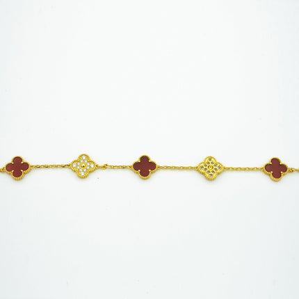 CLOVER BRACELET 5 MOTIFS CARNELIAN DIAMOND