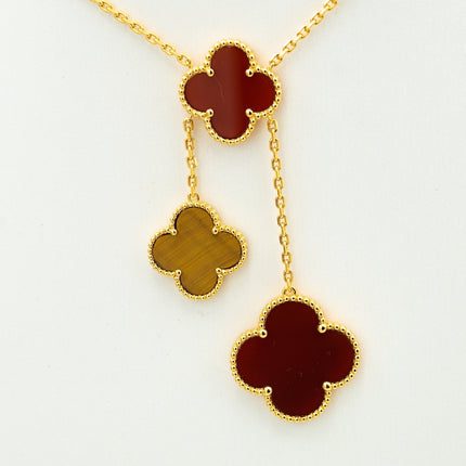 CLOVER TIGER EYE CARNELIAN NECKLACE 6 MOTIF