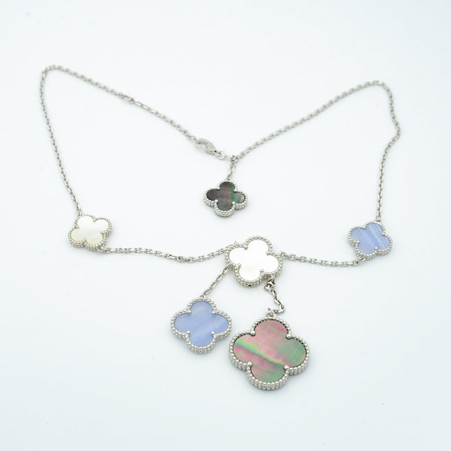 CLOVER MOP CHALCEDONY NECKLACE SILVER 6 MOTIF