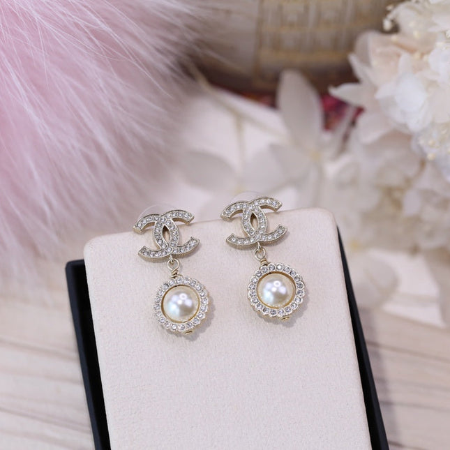 DOUBLE C PEARL SILVER DIAMOND EARRINGS