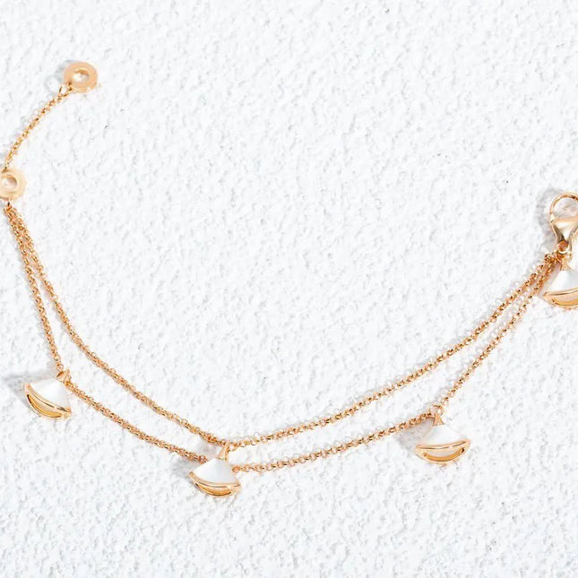 DREAM 4 MOTIF MOP PINK GOLD DOUBLE CHAIN BRACELET