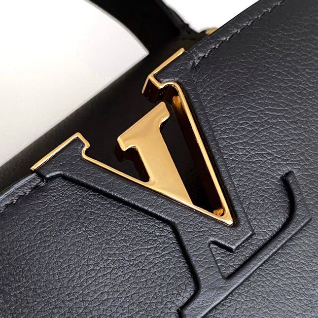 CAPUCINES 33 IN BLACK CALFSKIN GOLD HARDWARE