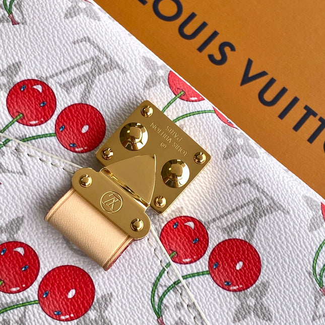 POCHETTE MÉTIS EAST WEST 21.5 IN WHITE WITH CHERRY PRINT MONOGRAM