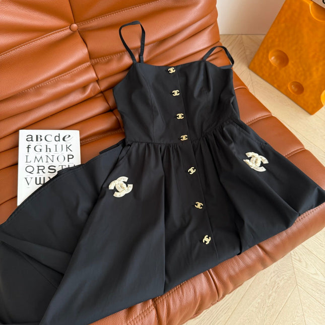 GOLD-BUTTONED OVERALL DRESS 25S IN COTTON 265748