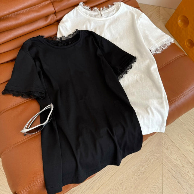 TEE WITH LACE PANEL 25S IN COTTON 265726