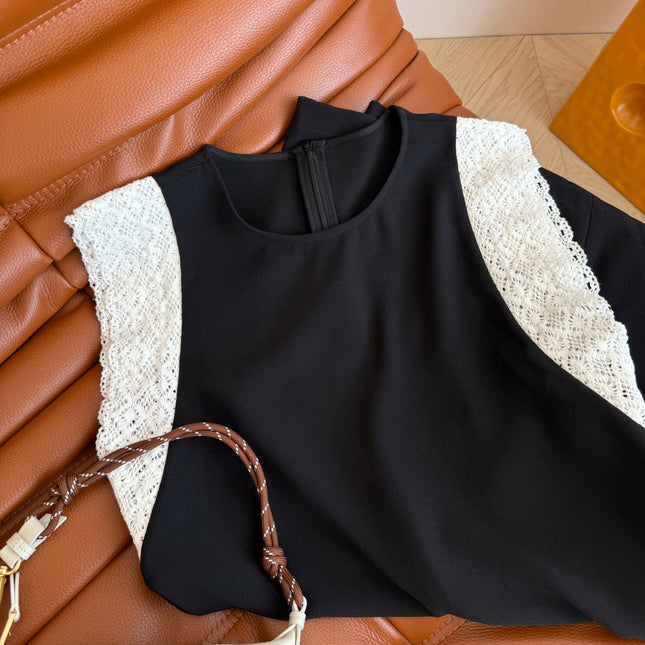 BLACK DRESS  DOUBLE LAYER LACE 25S IN ACETATE 265682