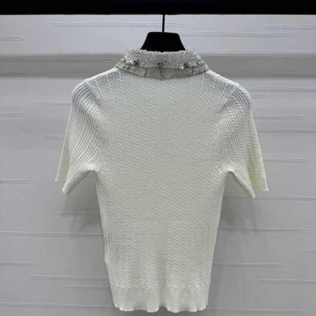 MIU 25S SHORT SLEEVE BEADED COLLAR SHIRT 264247