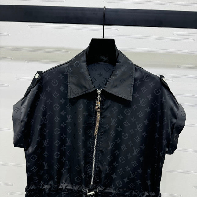 LV 25S SHORT SLEEVE JACQUARD DRAWSTRING DRESS 264215