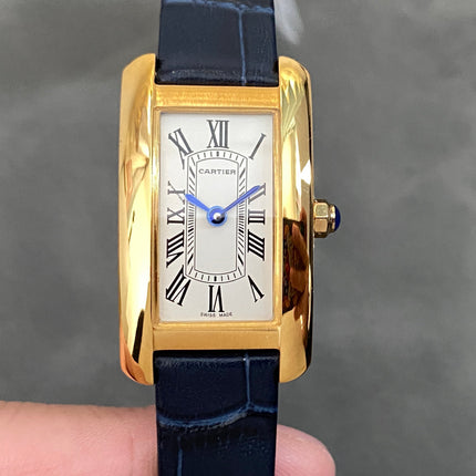 TANK AMÉRICAINE WATCH GOLD CASE WITH BLACK LEATHER STRAP
