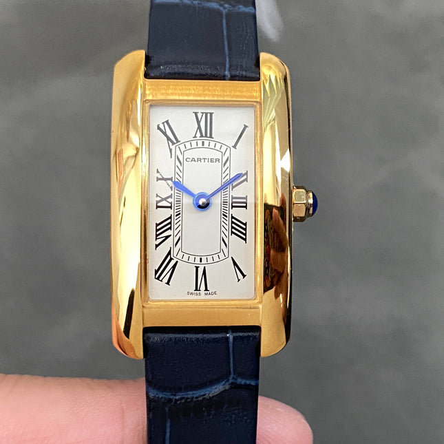 TANK AMÉRICAINE WATCH GOLD CASE WITH BLACK LEATHER STRAP