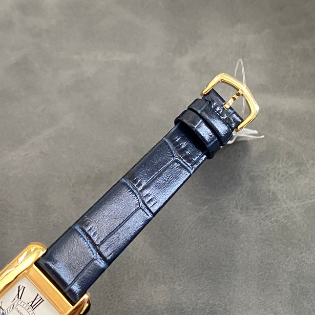 TANK AMÉRICAINE WATCH GOLD CASE WITH BLACK LEATHER STRAP