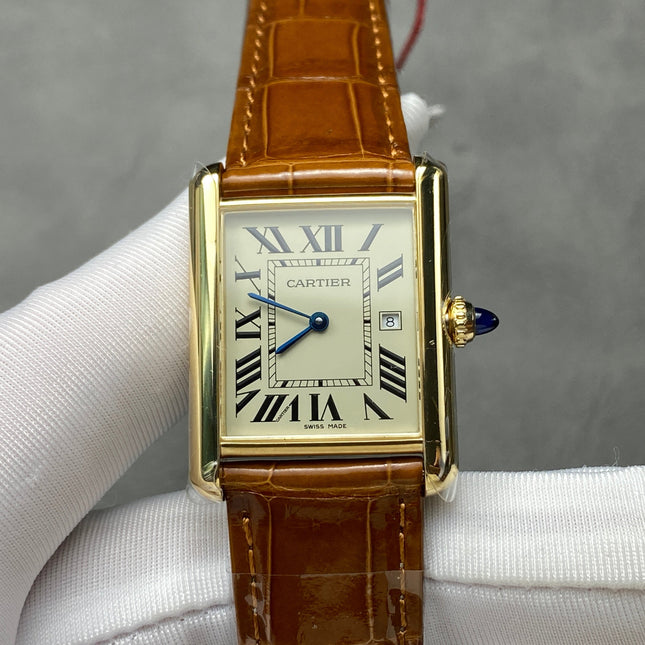 TANK LOUIS CARTIER WATCH GOLD CASE AND LEATHER STRAP