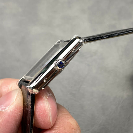 CARTIER TANK MUST SILVER CASE WITH BLACK LEATHER STRAP