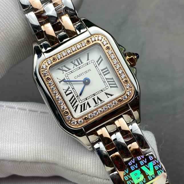 CARTIER PANTHÈRE SMALL WATCH GOLD PINK AND SILVER CASE WITH CRYSTALS