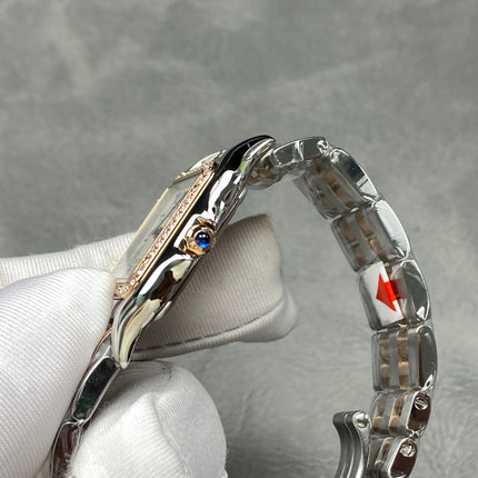CARTIER PANTHÈRE MEDIUM WATCH GOLD PINK AND SILVER CASE WITH CRYSTALS