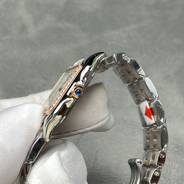 CARTIER PANTHÈRE MEDIUM WATCH GOLD PINK AND SILVER CASE WITH CRYSTALS