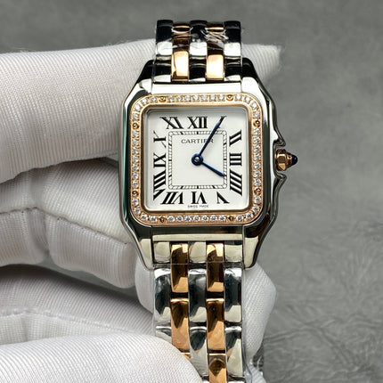 CARTIER PANTHÈRE MEDIUM WATCH GOLD PINK AND SILVER CASE WITH CRYSTALS