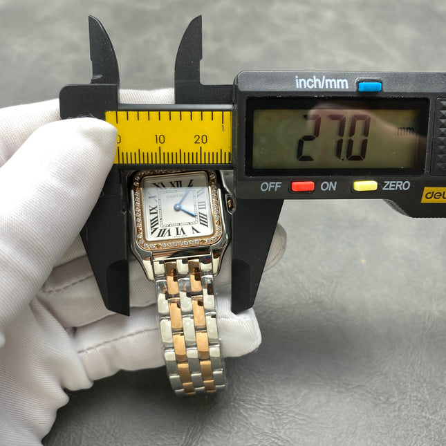 CARTIER PANTHÈRE MEDIUM WATCH GOLD PINK AND SILVER CASE WITH CRYSTALS