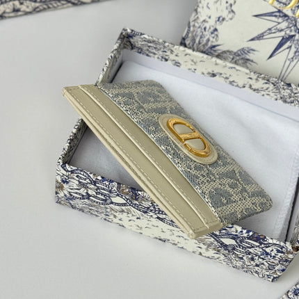 DIOR 25S 30 MONTAIGNE CARD HOLDER 10 IN IVORY OBLIQUE JACQUARD CANVAS